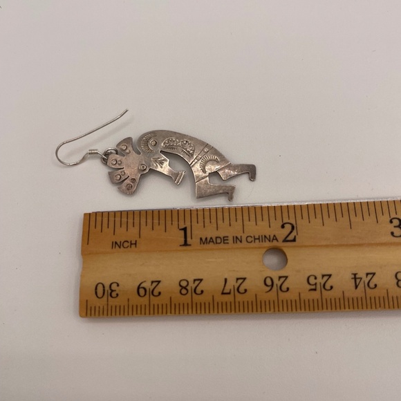 Sterling Silver Kokopelli Earrings Dangle 925 Dancer Feathers & Flute - Picture 14 of 14